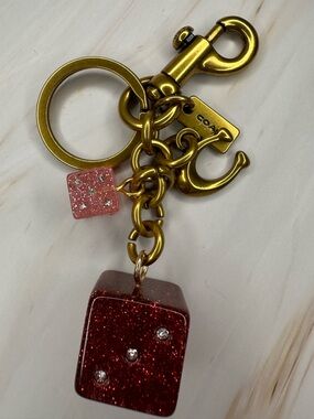 Coach Dice Bag Charm Keychain Red Pink Glitter New